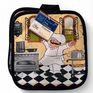 Home Collection Chef Print Pot Holders Set NWT